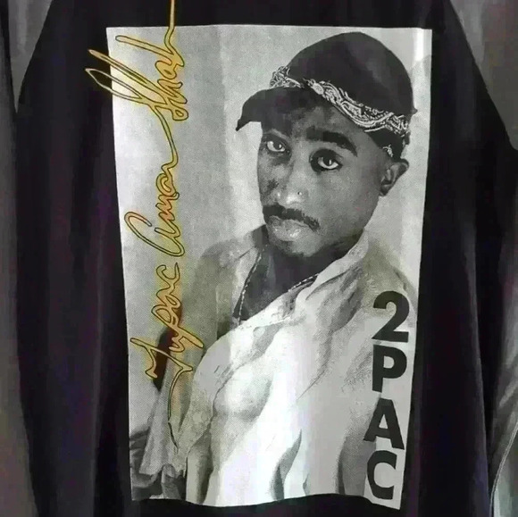 BRAVADO | 2Pac Grey/Black Lone Sleeved Printed Crewneck Top - Picture 2 of 3